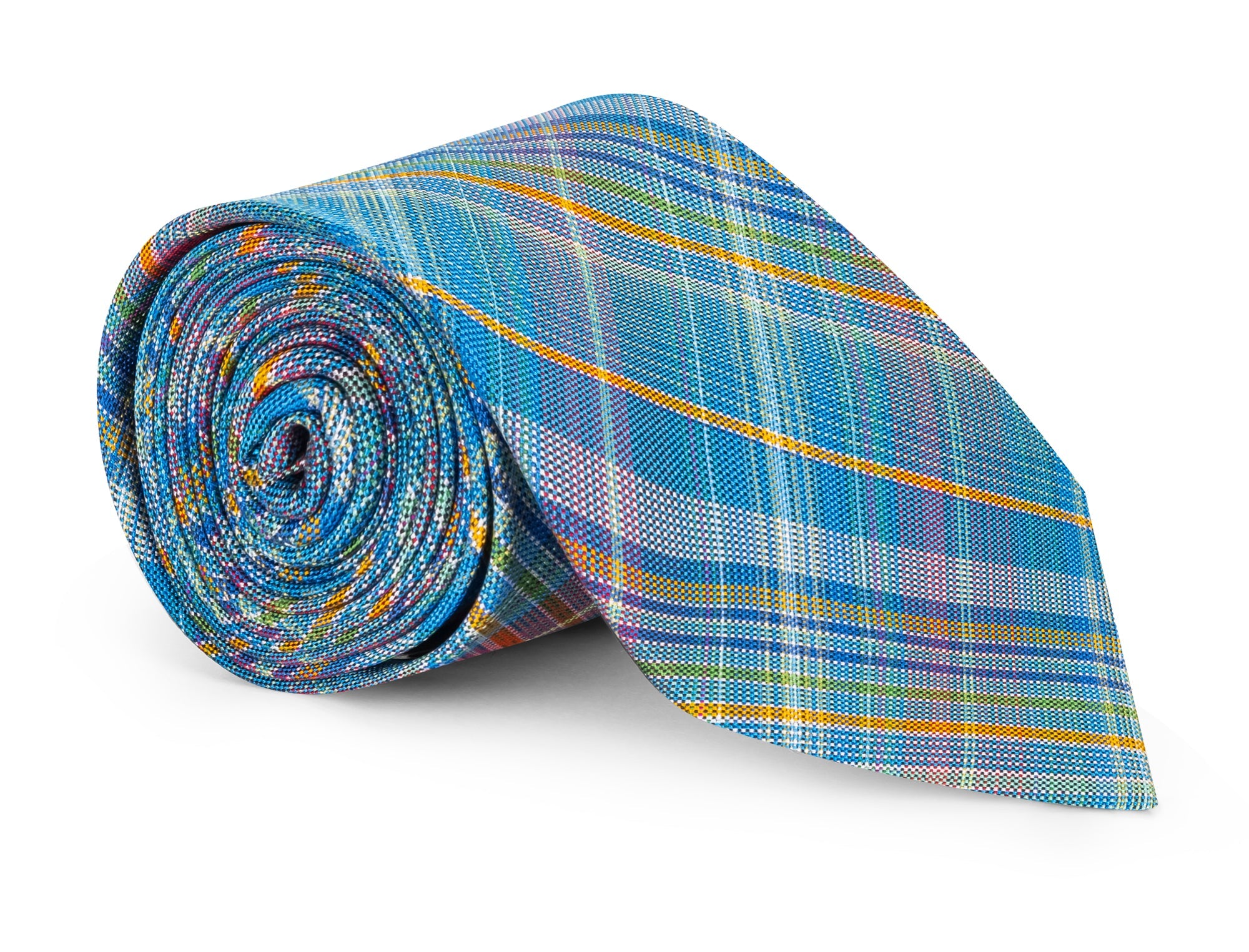 Handmade Lawton Teal Plaid Silk Tie - Italian