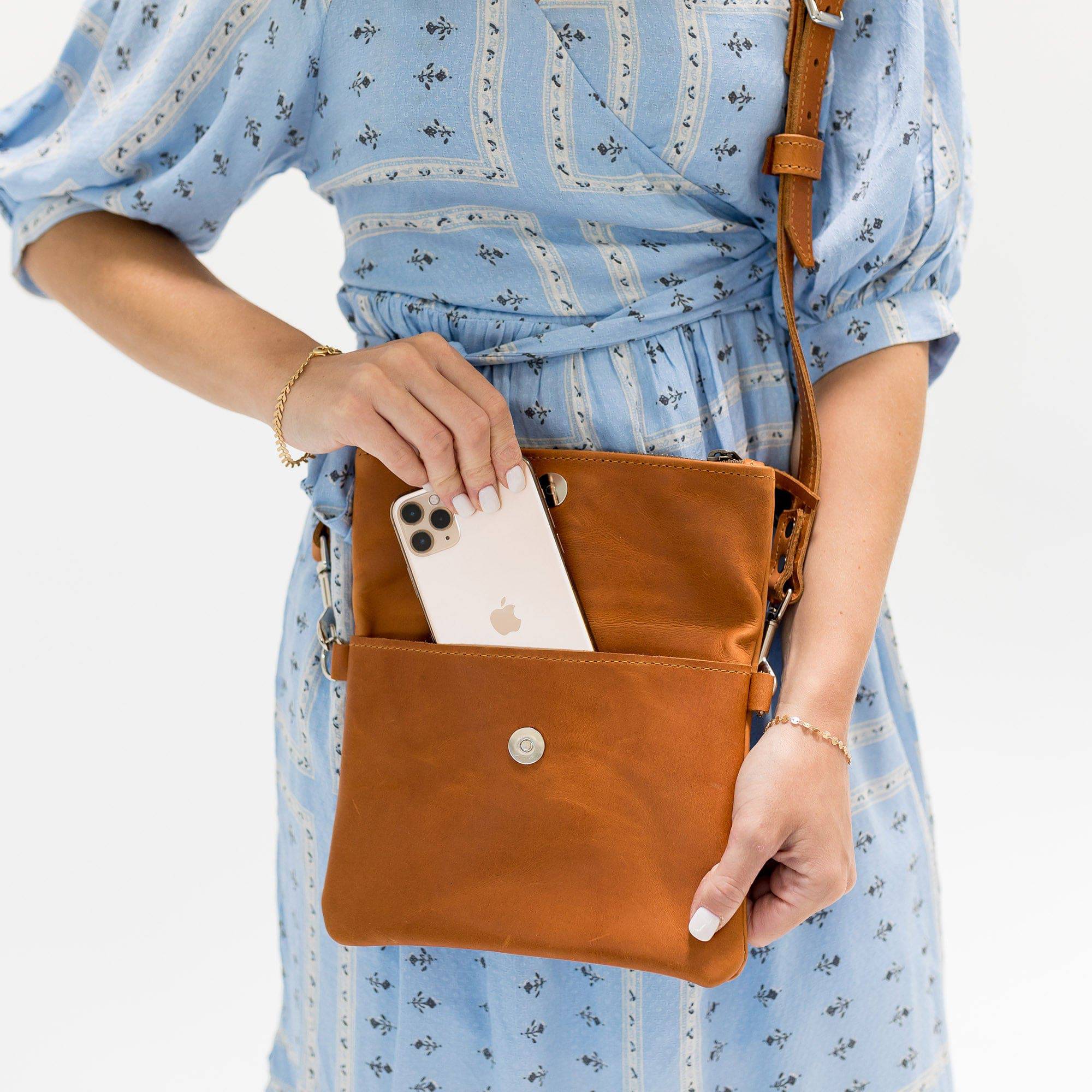 Leather Foldover Crossbody Clutch