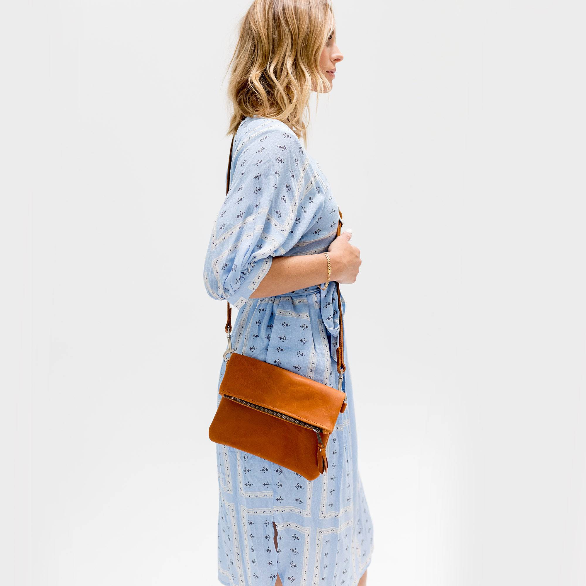 Leather Foldover Crossbody Clutch