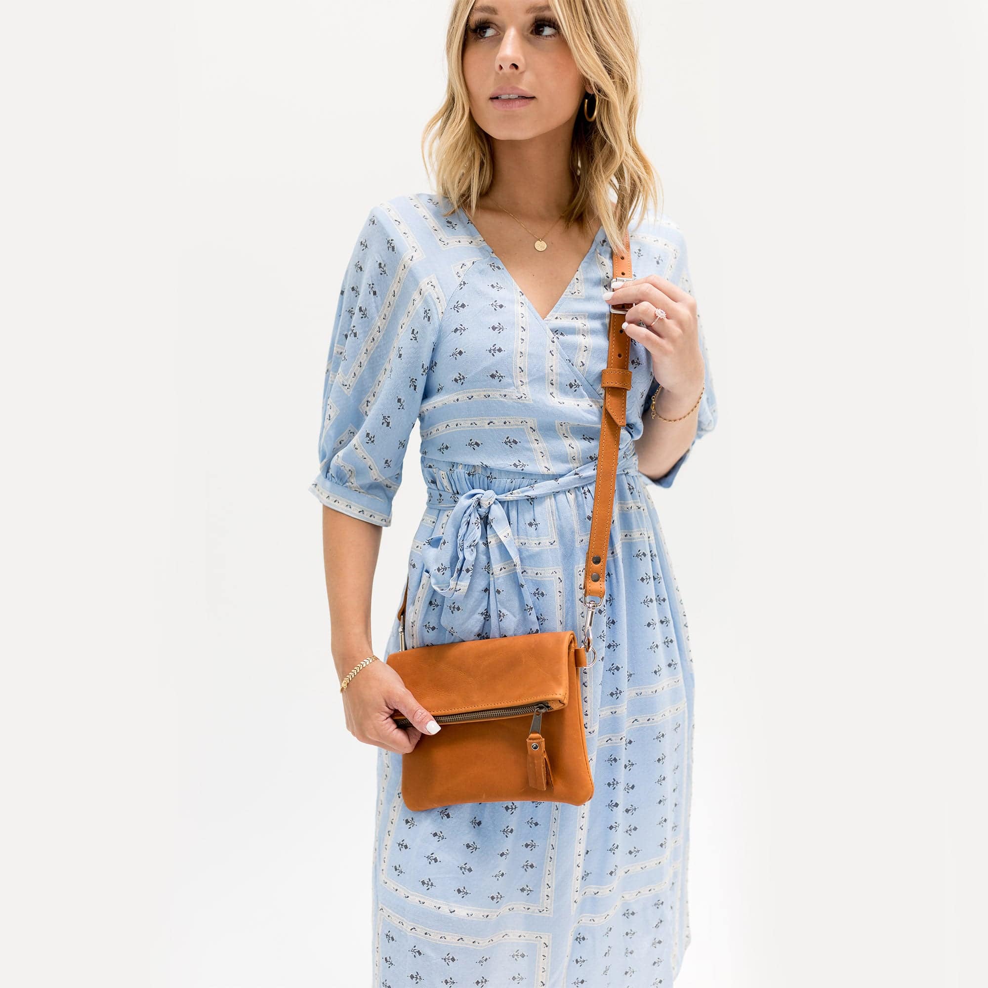 Leather Foldover Crossbody Clutch