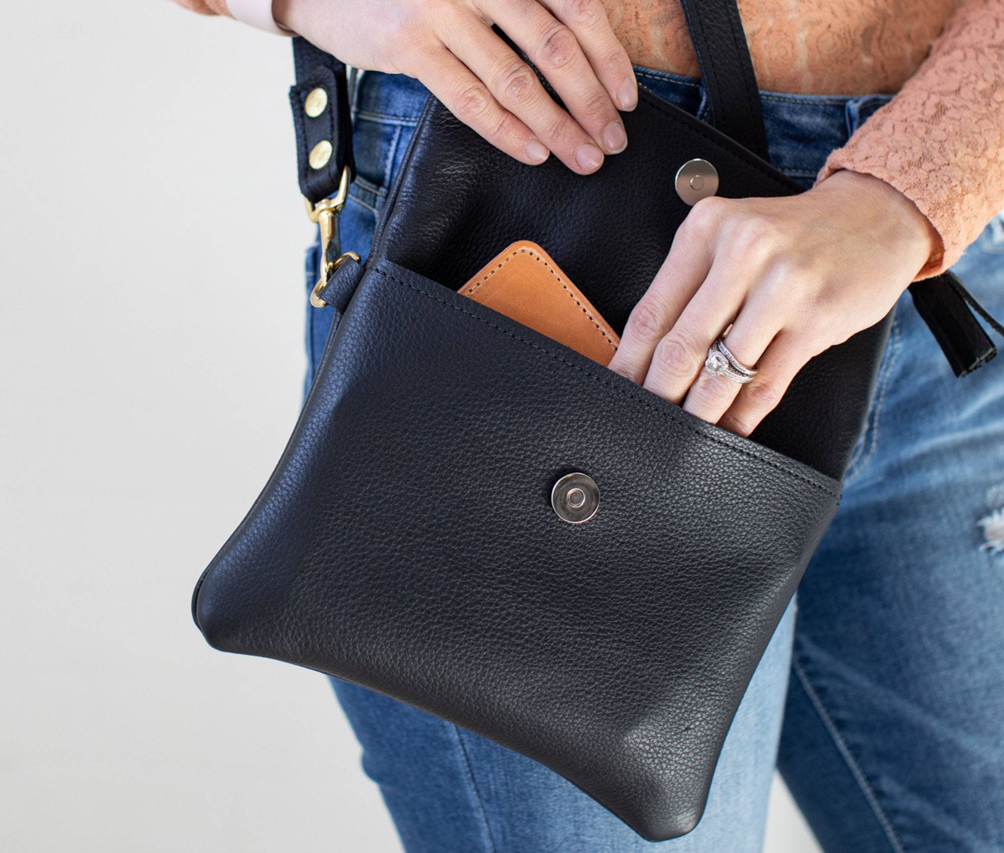 Leather Foldover Crossbody Clutch