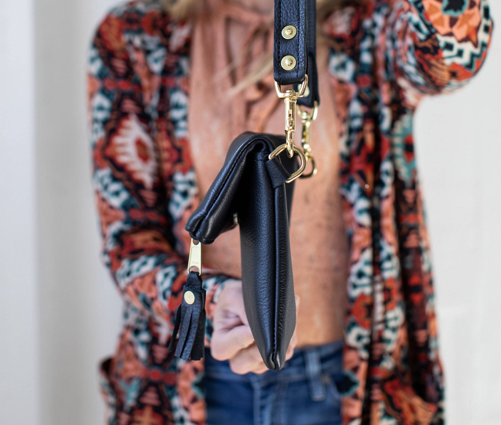 Leather Foldover Crossbody Clutch