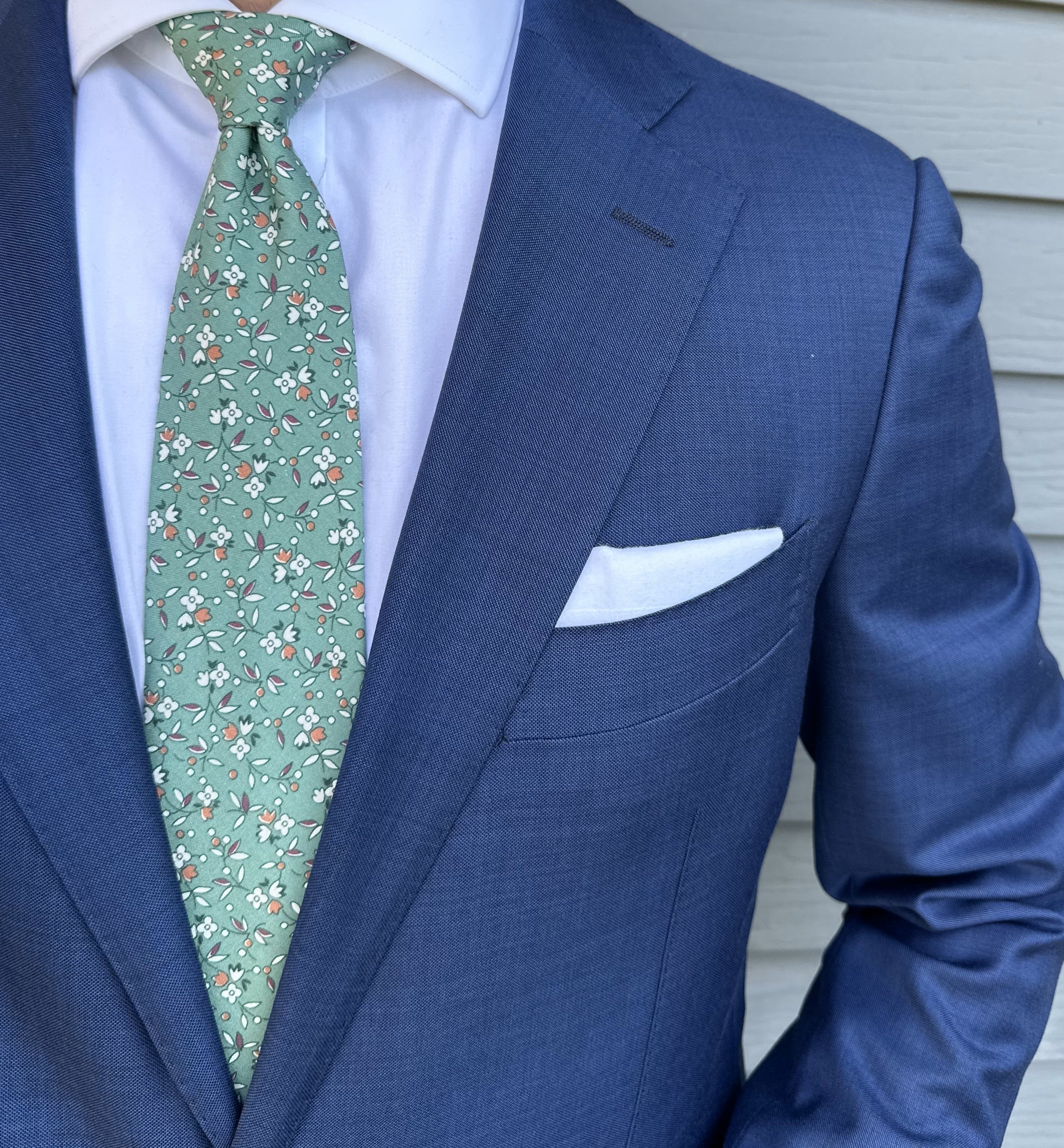 Handmade Mason Seafoam Floral Tie - Silk
