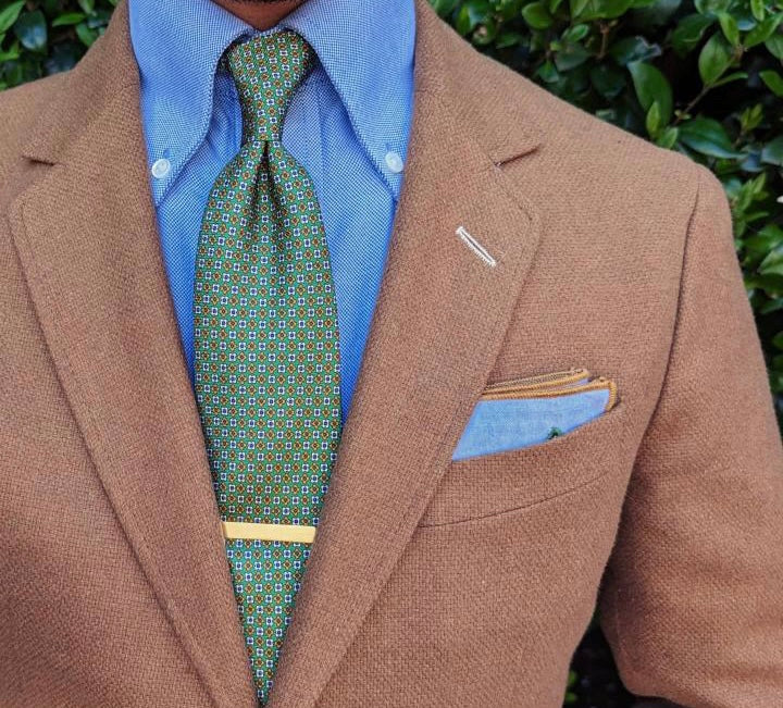 Handmade Elton Green Mini Foulard Tie - Italian Silk