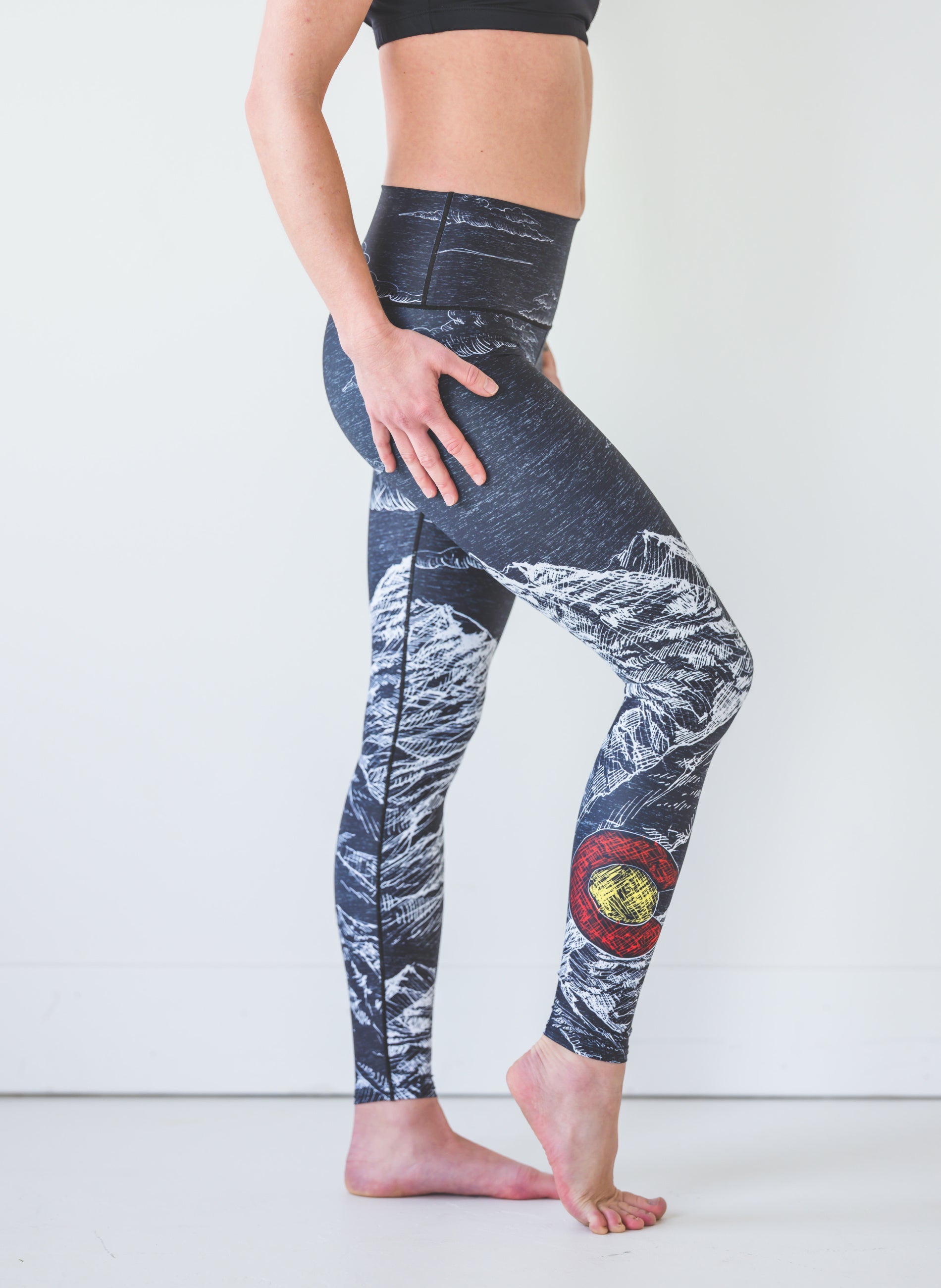 Eco-Friendly Mountain Sketch Yoga Pants