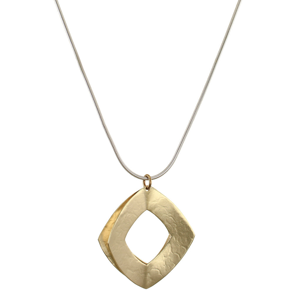 Open Diamonds Long Necklace - Brass & Silver - 28"
