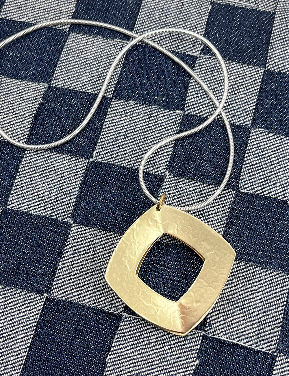 Open Diamonds Long Necklace - Brass & Silver - 28"