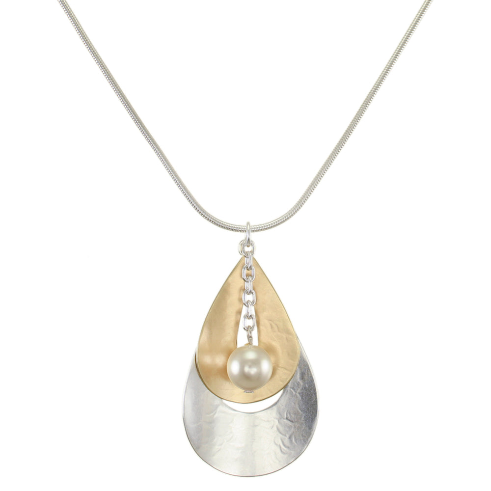 Curved Open Teardrops with Hanging Pearl Necklace