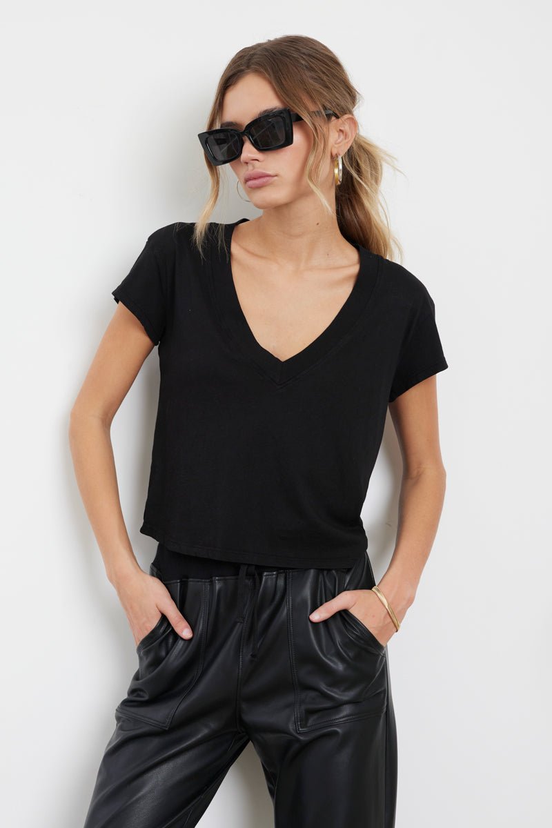 Suri Organic Deep V Cap Sleeve Organic Cotton Tee
