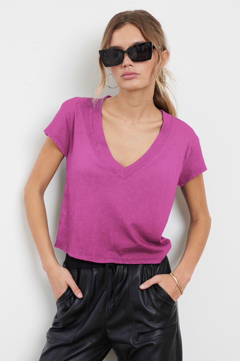 Suri Organic Deep V Cap Sleeve Organic Cotton Tee