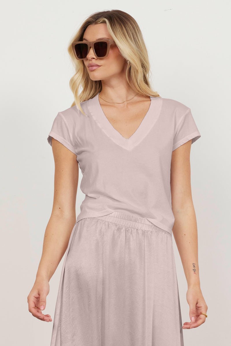 Suri Organic Deep V Cap Sleeve Organic Cotton Tee