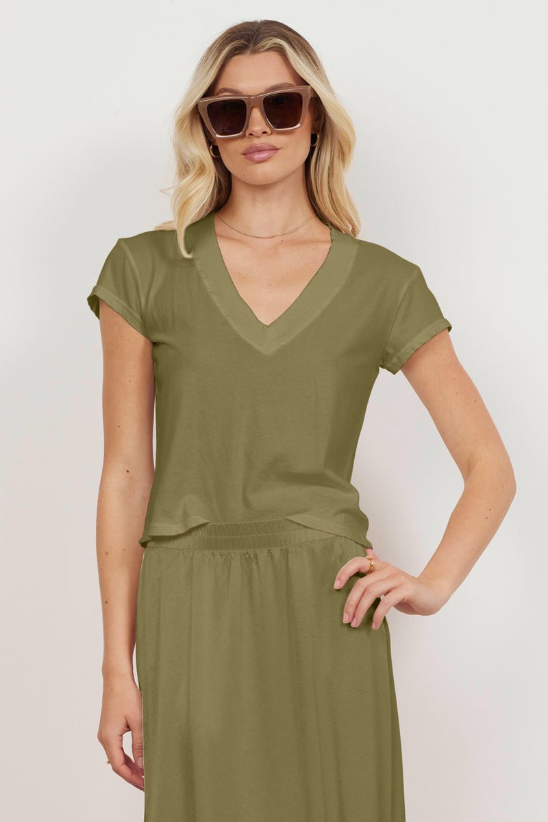 Suri Organic Deep V Cap Sleeve Organic Cotton Tee