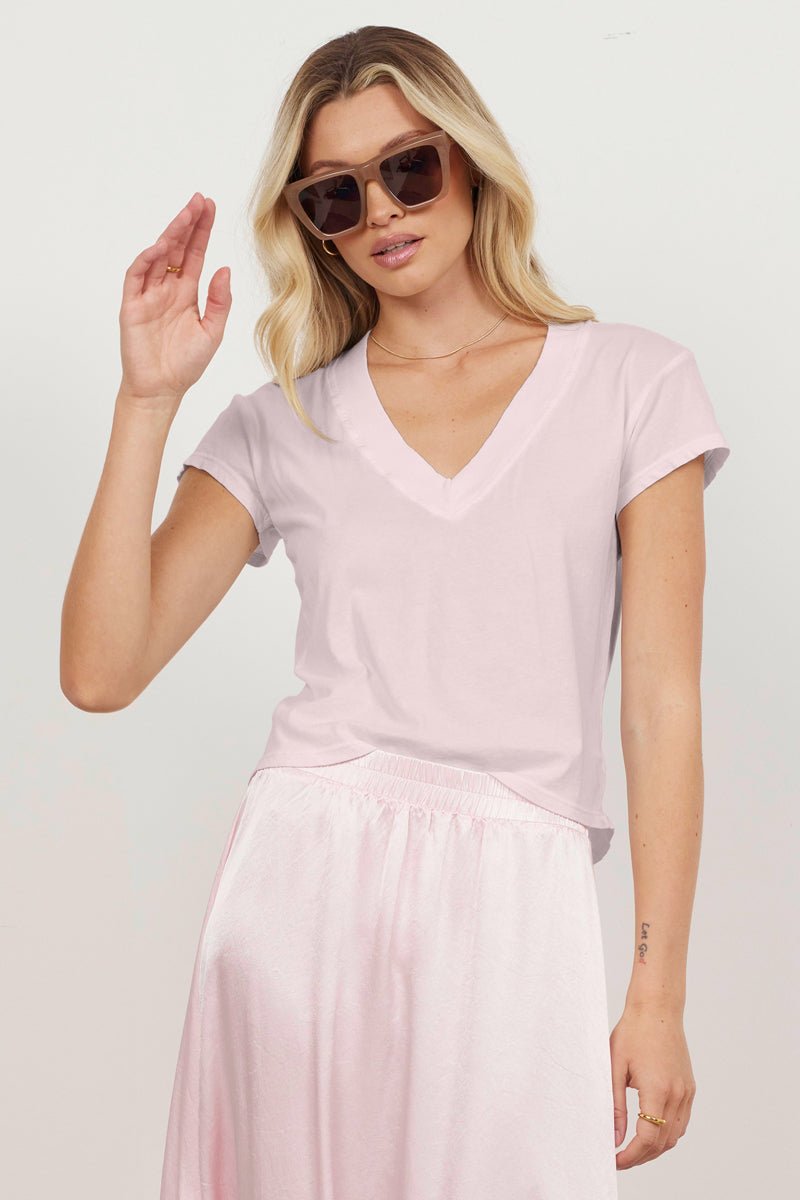 Suri Organic Deep V Cap Sleeve Organic Cotton Tee