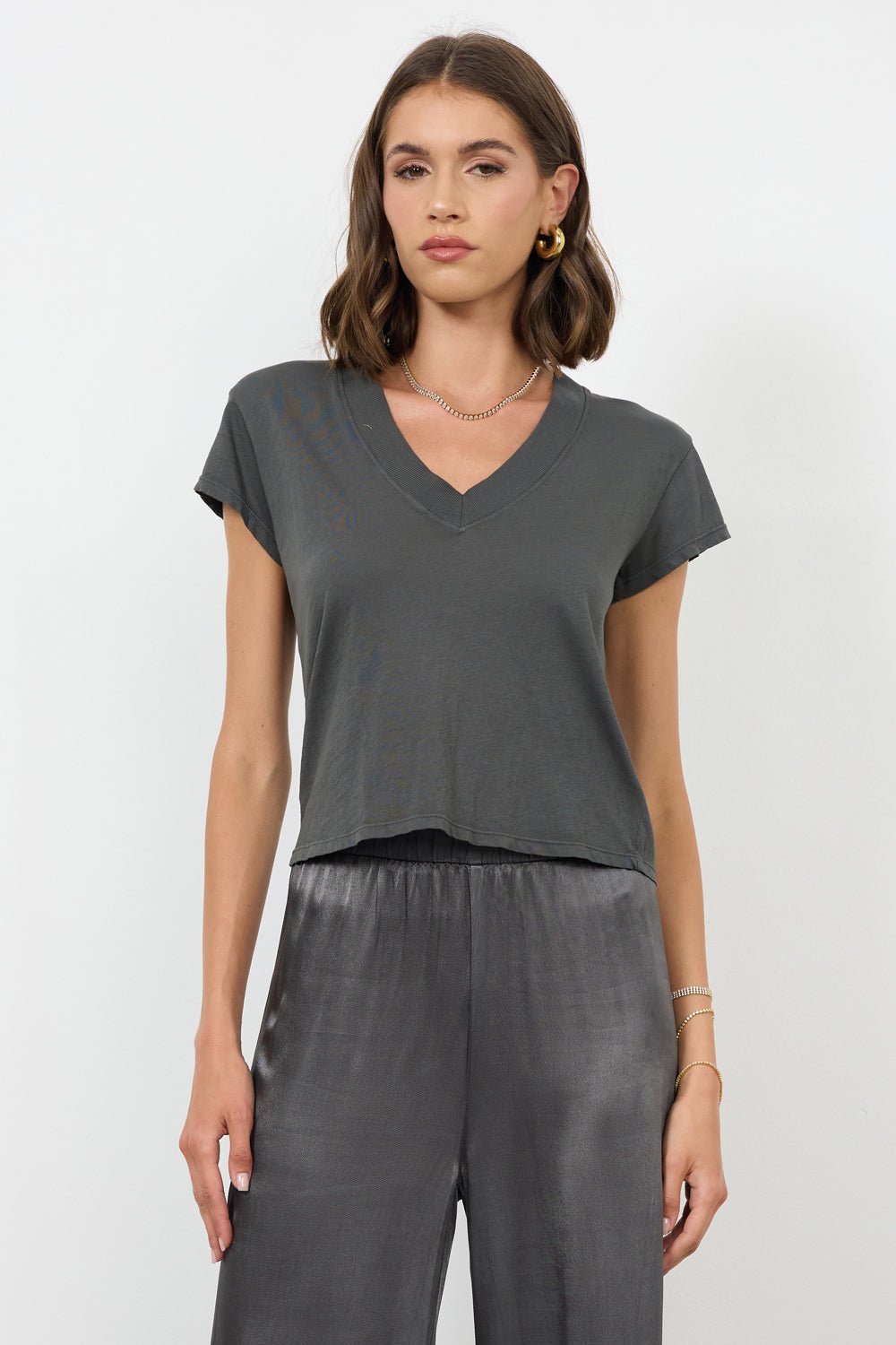 Suri Organic Deep V Cap Sleeve Organic Cotton Tee