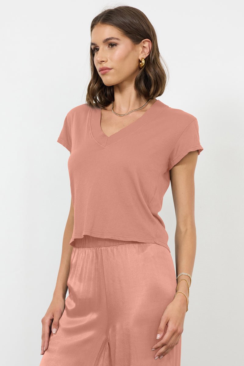 Suri Organic Deep V Cap Sleeve Organic Cotton Tee