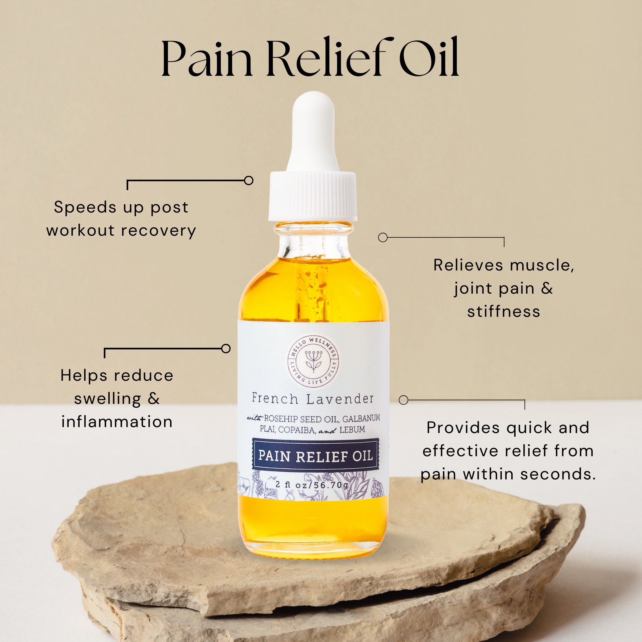 Natural Pain Relief Oil - 2 Oz Glass Bottle
