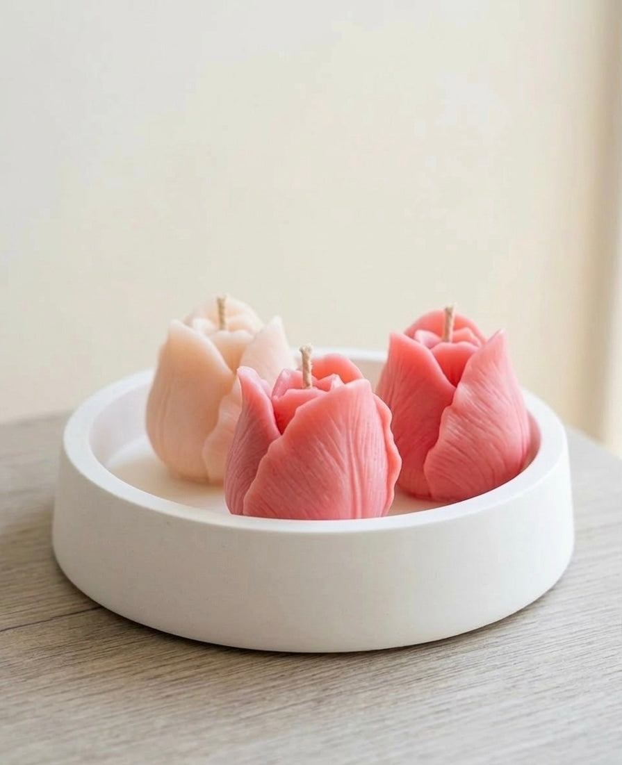 Tulip Trio Soy Wax Candle in Jesmonite Bowl