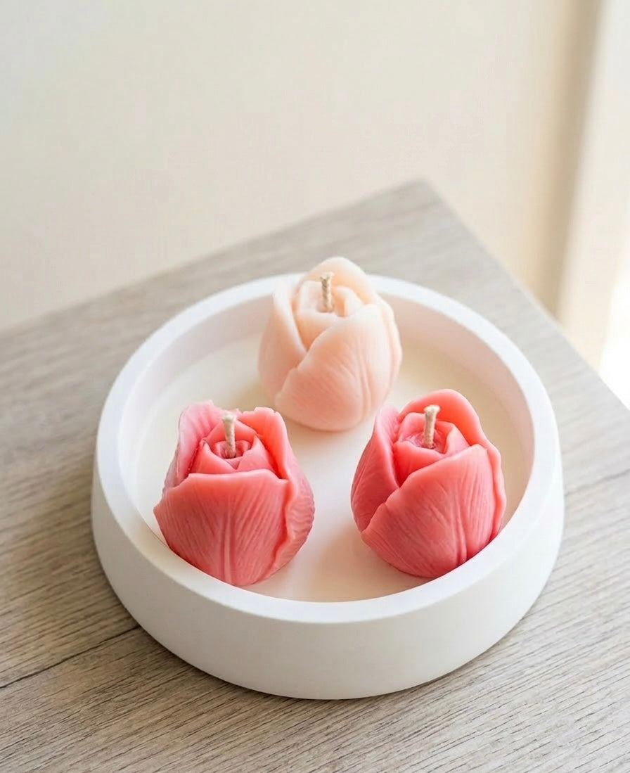 Tulip Trio Soy Wax Candle in Jesmonite Bowl