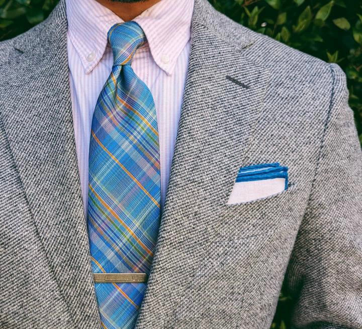 Handmade Lawton Teal Plaid Silk Tie - Italian