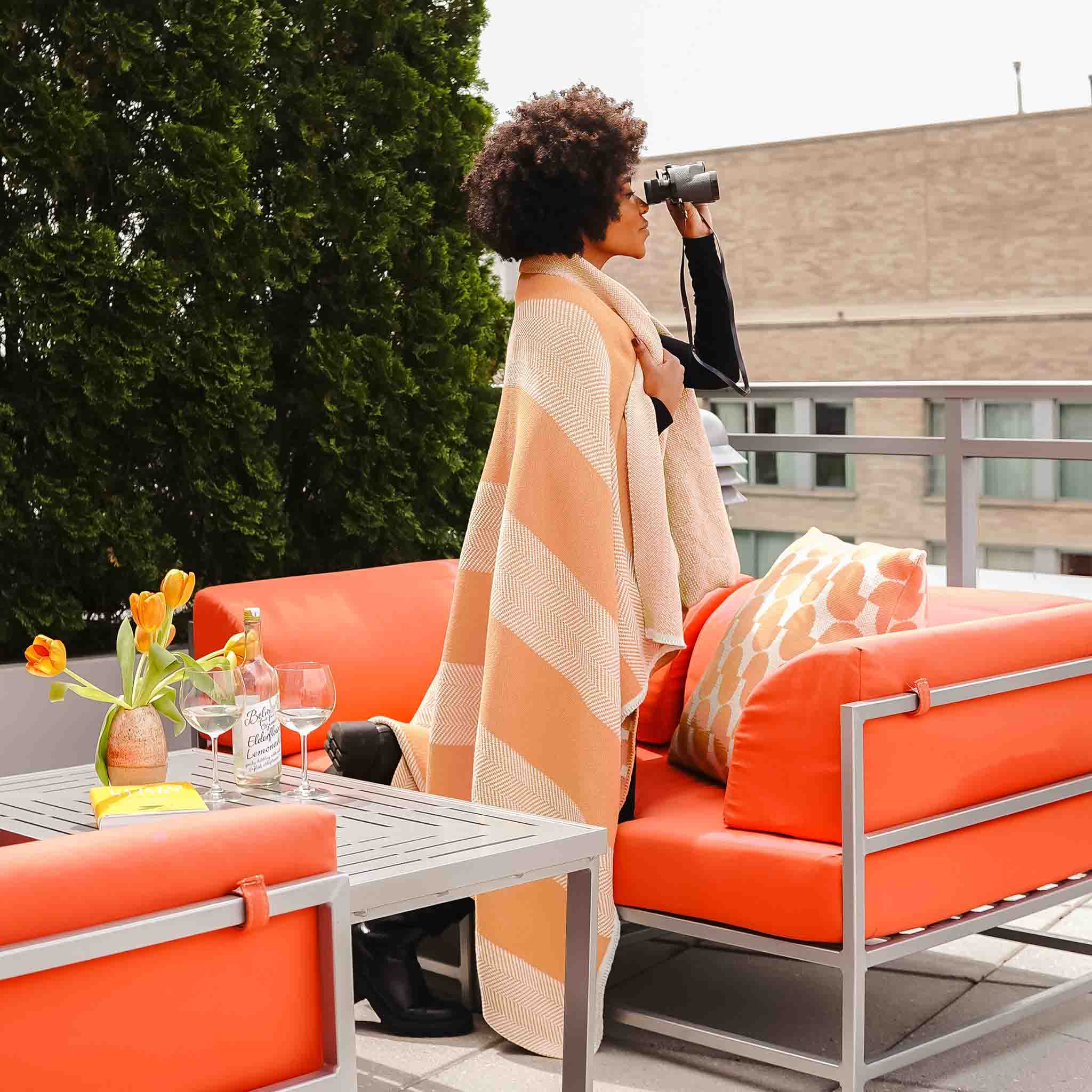 Indoor Outdoor Sustainable Knit Throw Blanket - Poly Herringbone Stripe