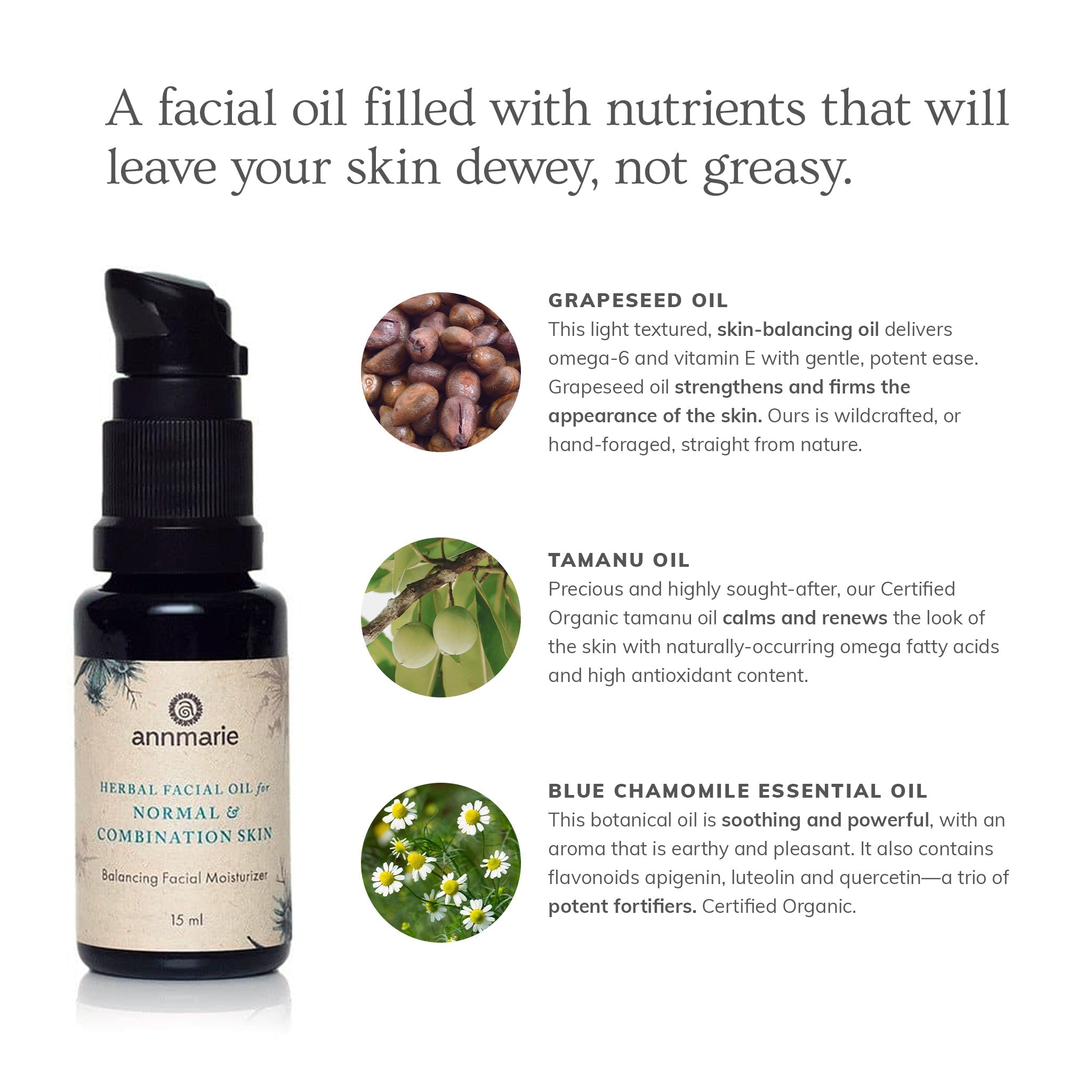 Herbal Facial Oil for Normal & Combination Skin - 0.5 Oz