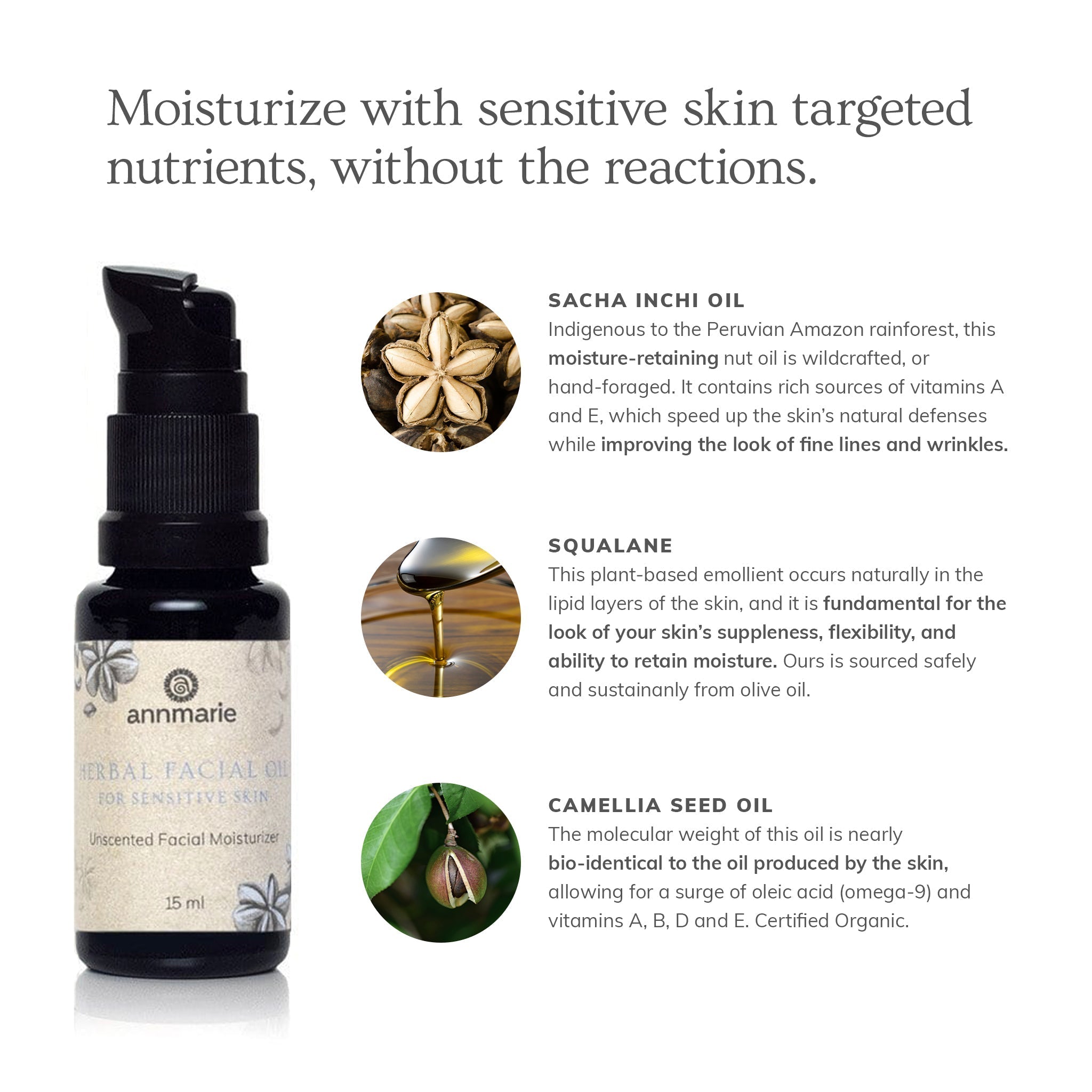 Unscented Herbal Facial Oil for Sensitive Skin - 0.5 Oz