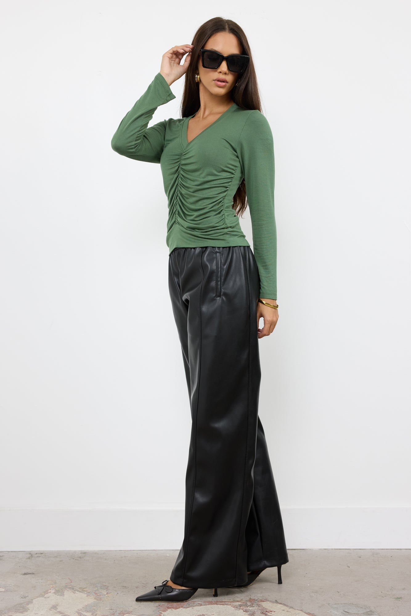 Nico V Neck Top With Front Shirring