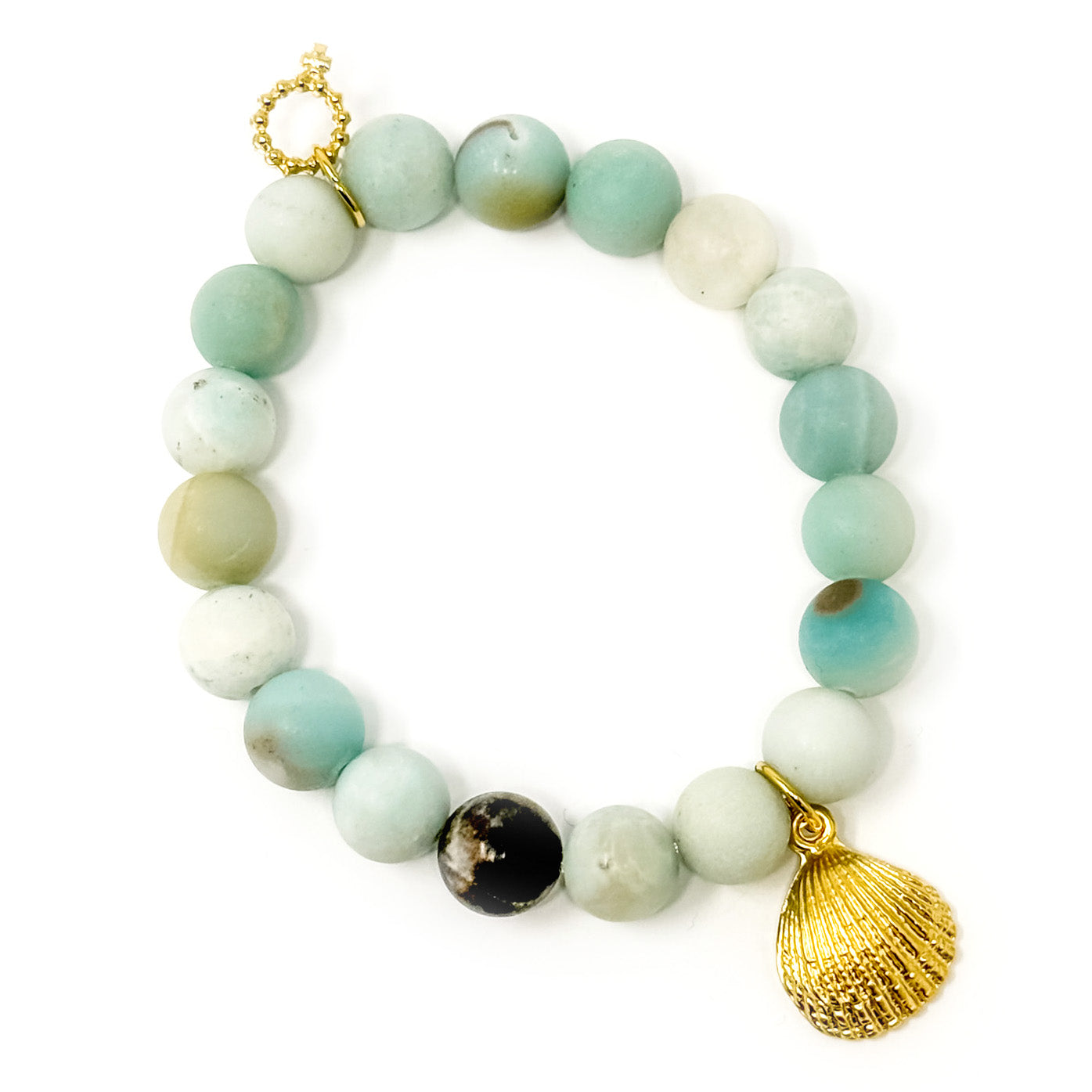 10mm Matte Amazonite with Small Gold Shell
