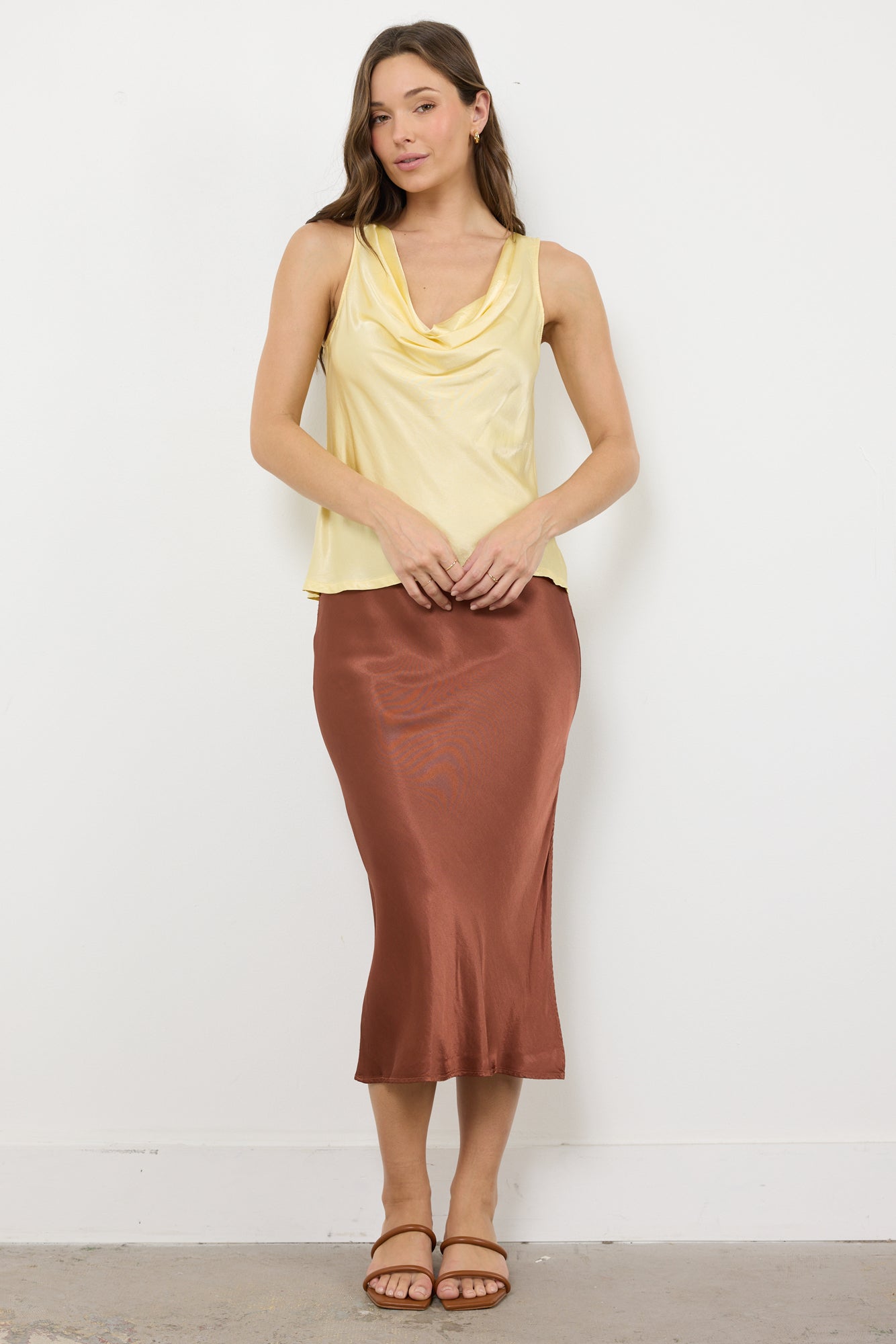 Satin Cowl Neck Silky Tank Top - Charlotte
