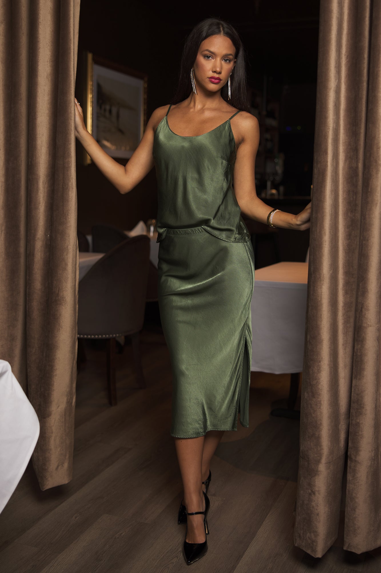 Dorit Silky Slip Skirt with Leg Slip