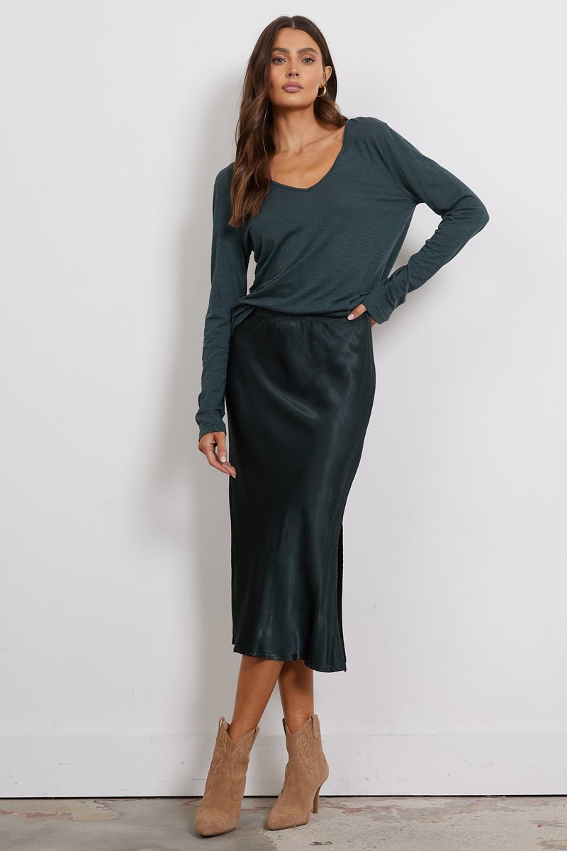 Dorit Silky Slip Skirt with Leg Slip