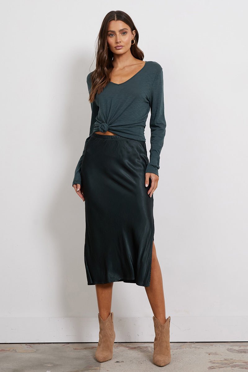 Dorit Silky Slip Skirt with Leg Slip