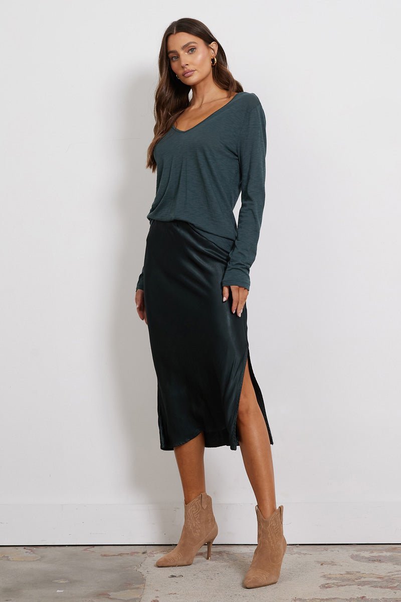 Dorit Silky Slip Skirt with Leg Slip