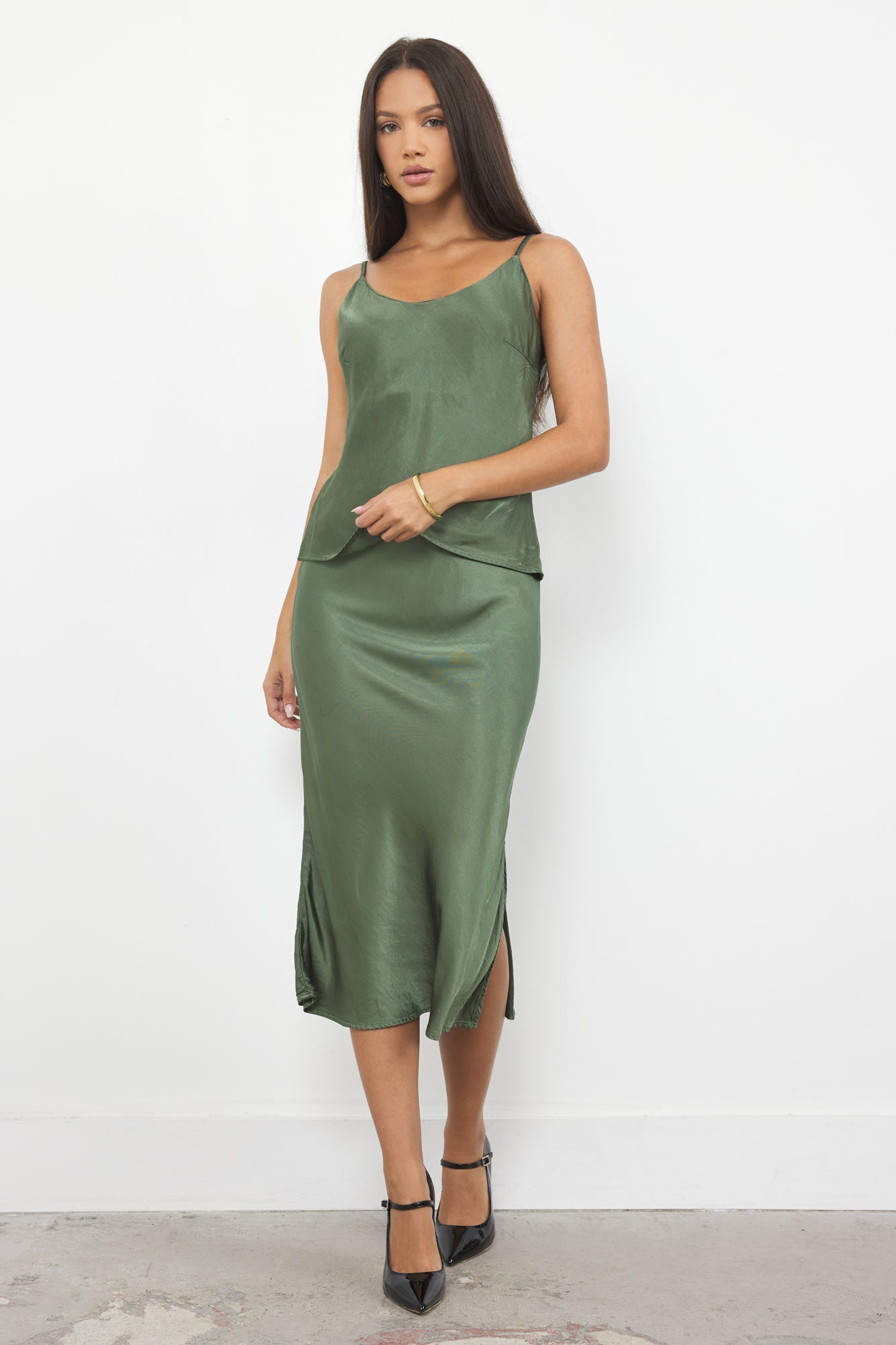Dorit Silky Slip Skirt with Leg Slip