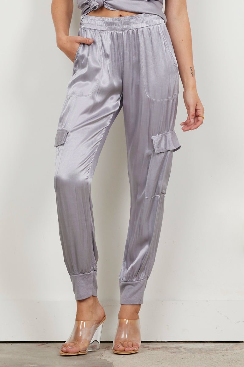 Satin Jogger Cargo Pants