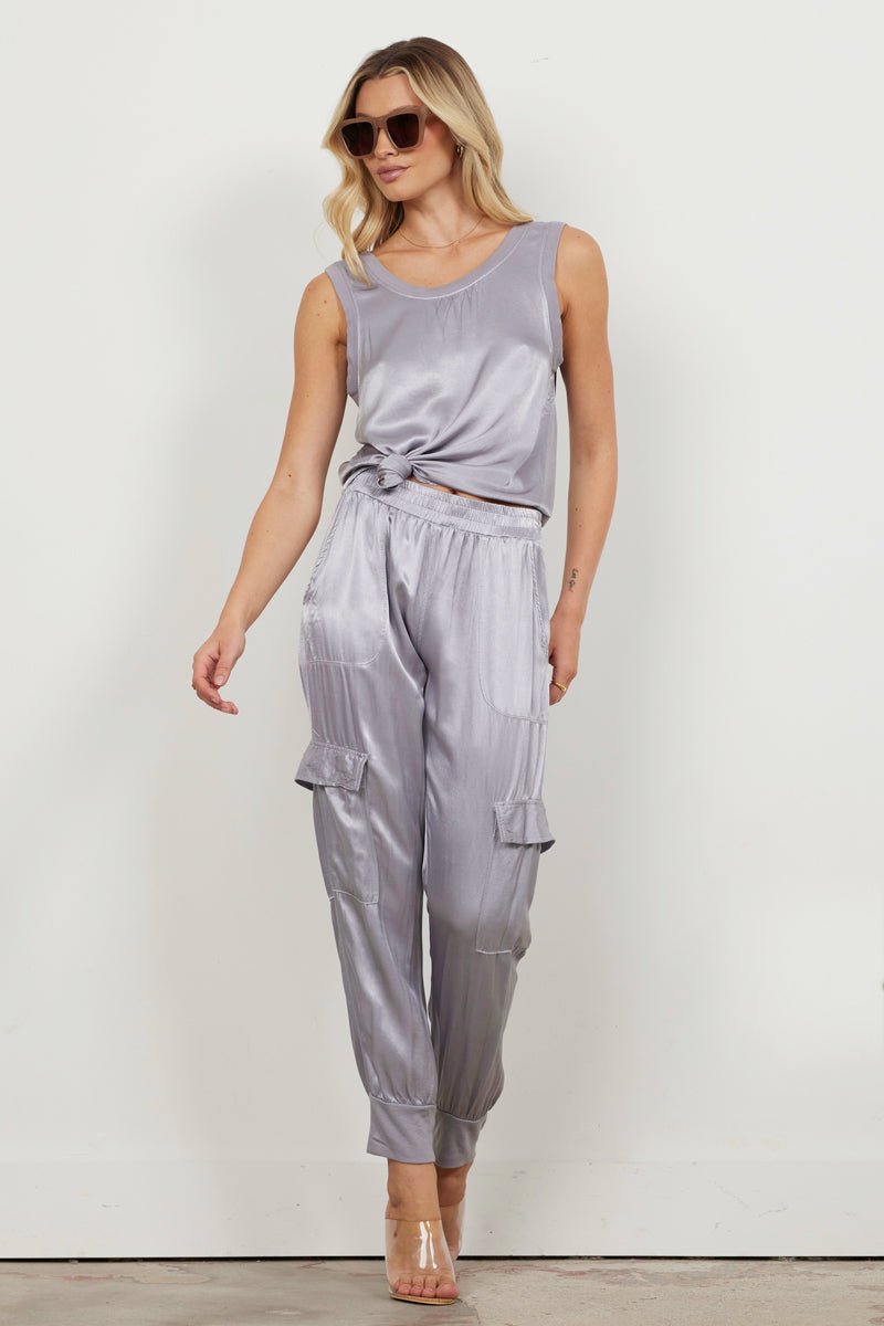 Satin Jogger Cargo Pants