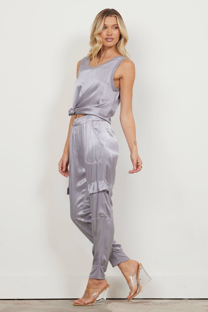 Satin Jogger Cargo Pants