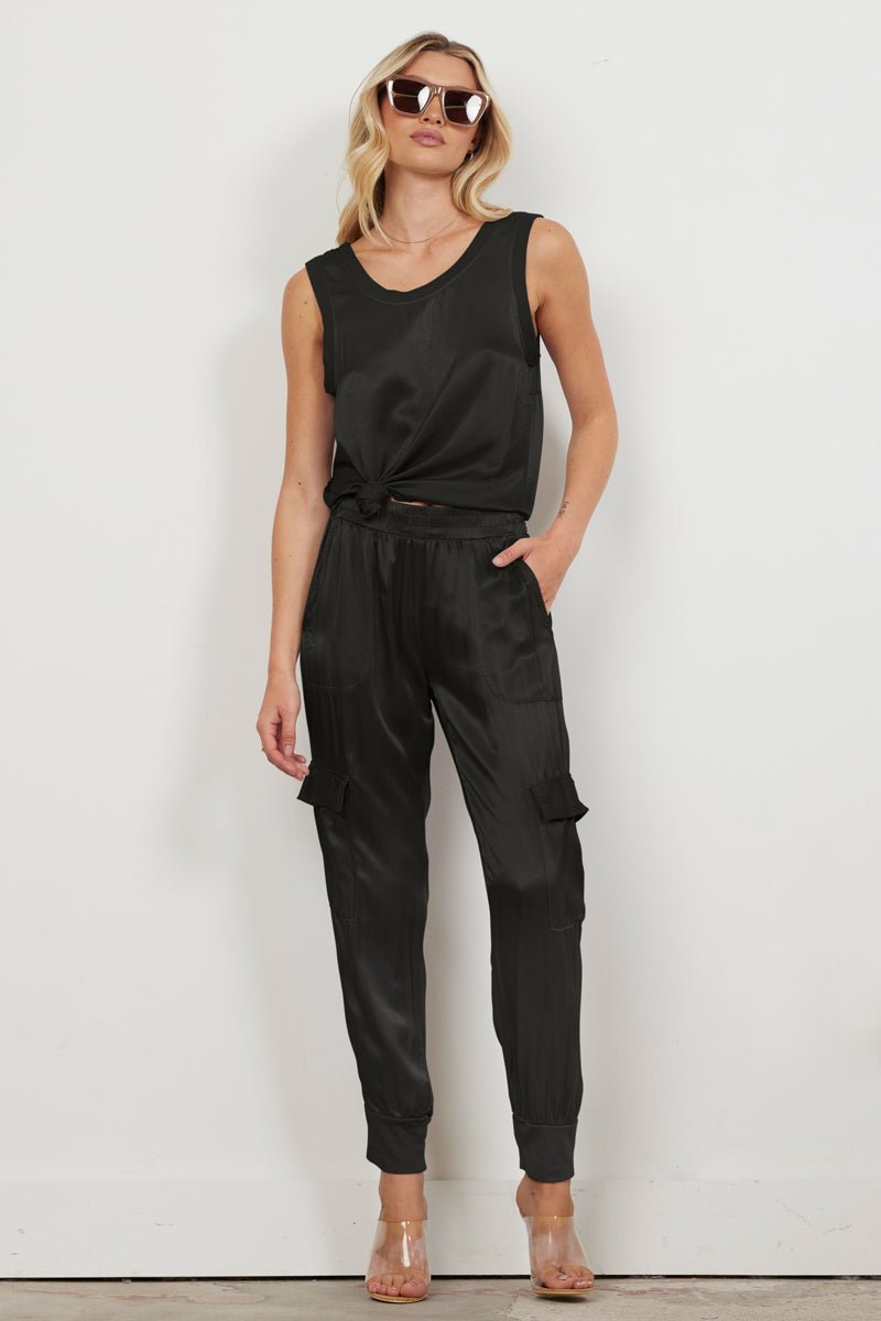 Satin Jogger Cargo Pants