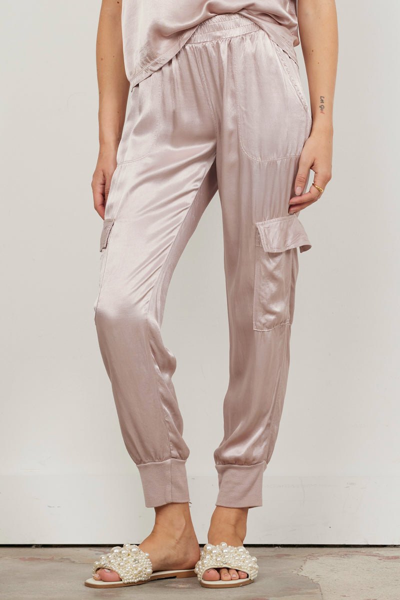 Satin Jogger Cargo Pants