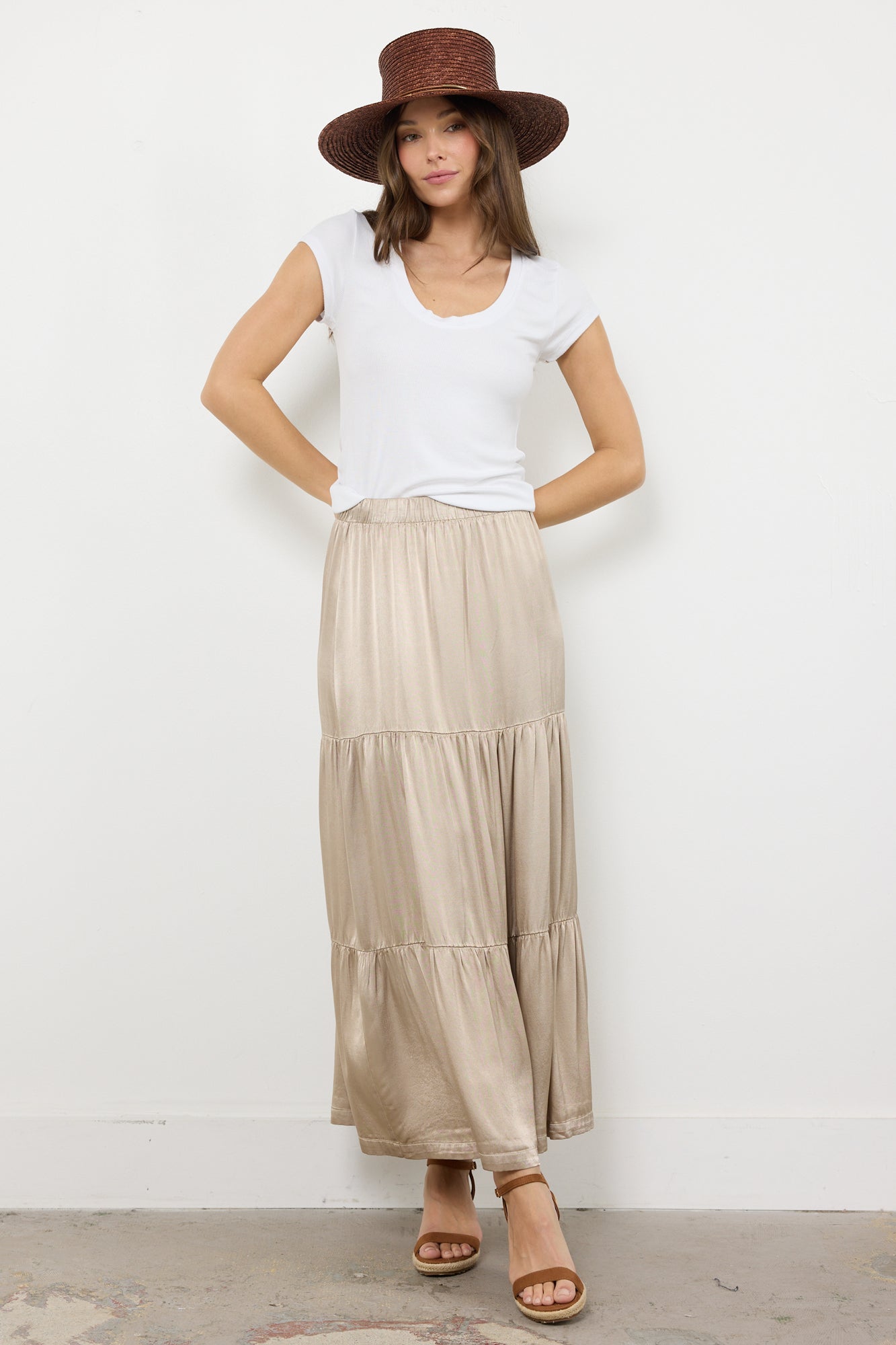 Silky Satin Layered Midi Skirt