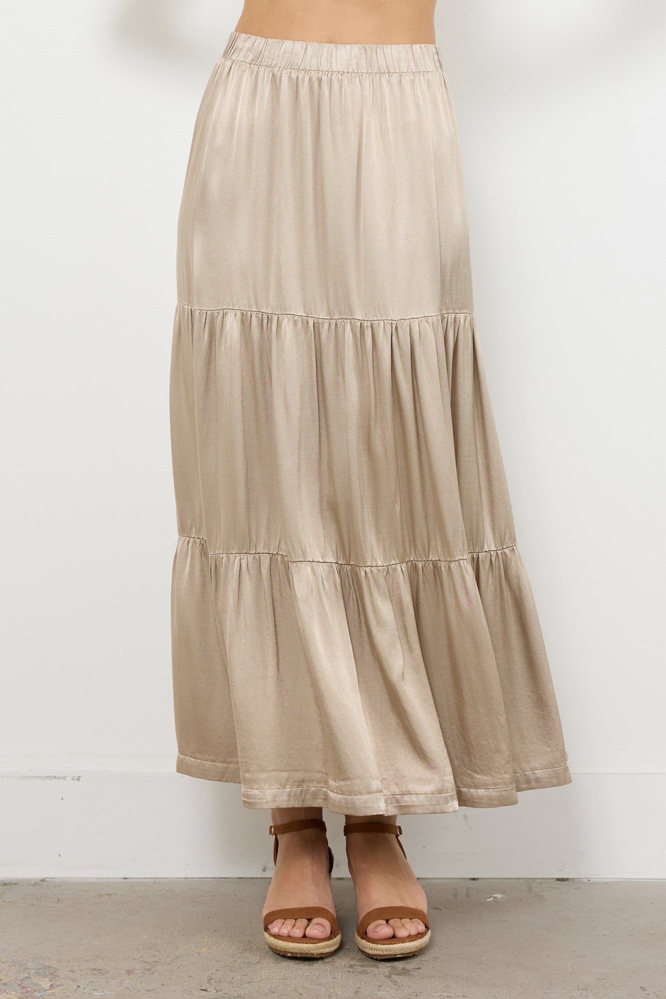 Silky Satin Layered Midi Skirt