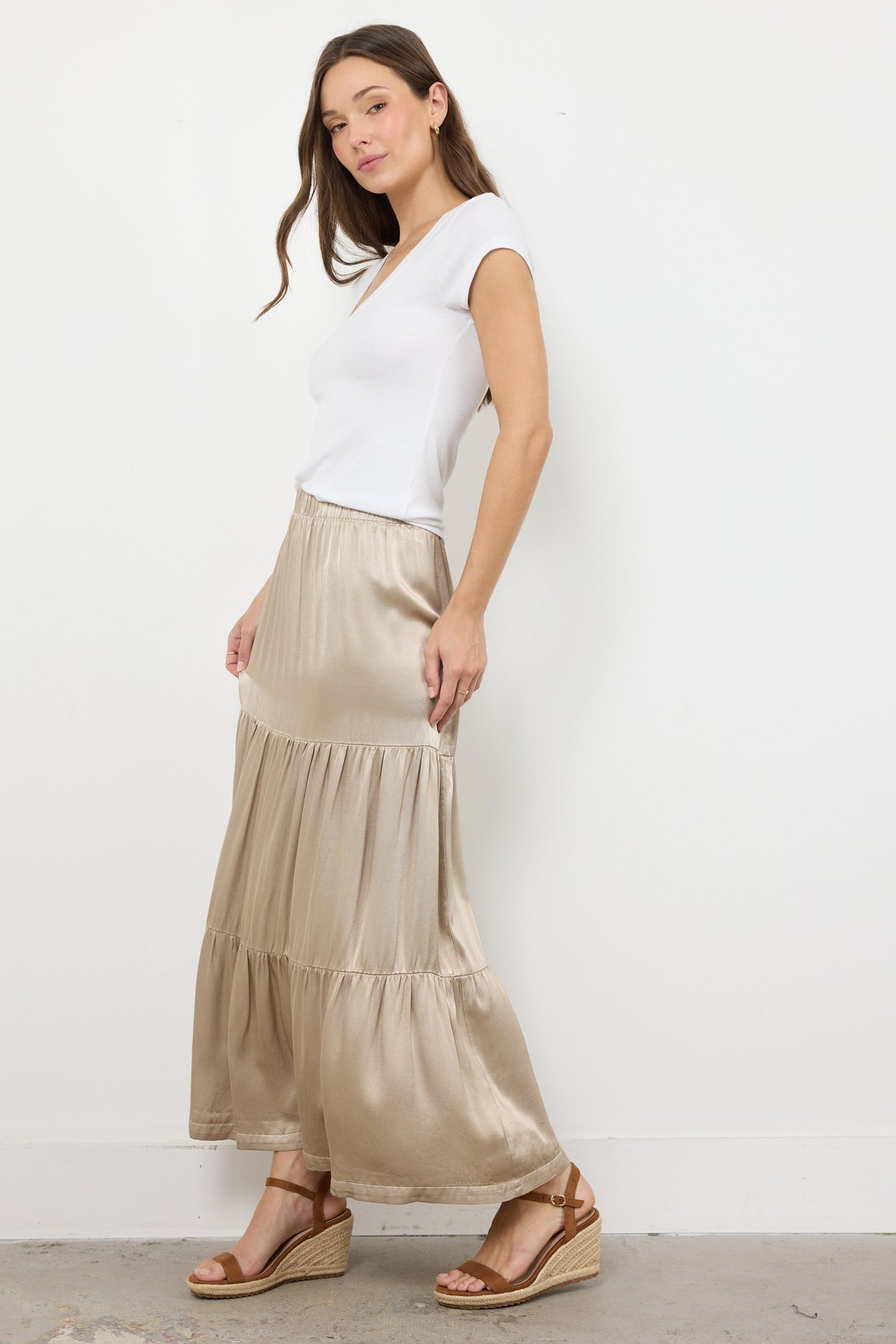Silky Satin Layered Midi Skirt