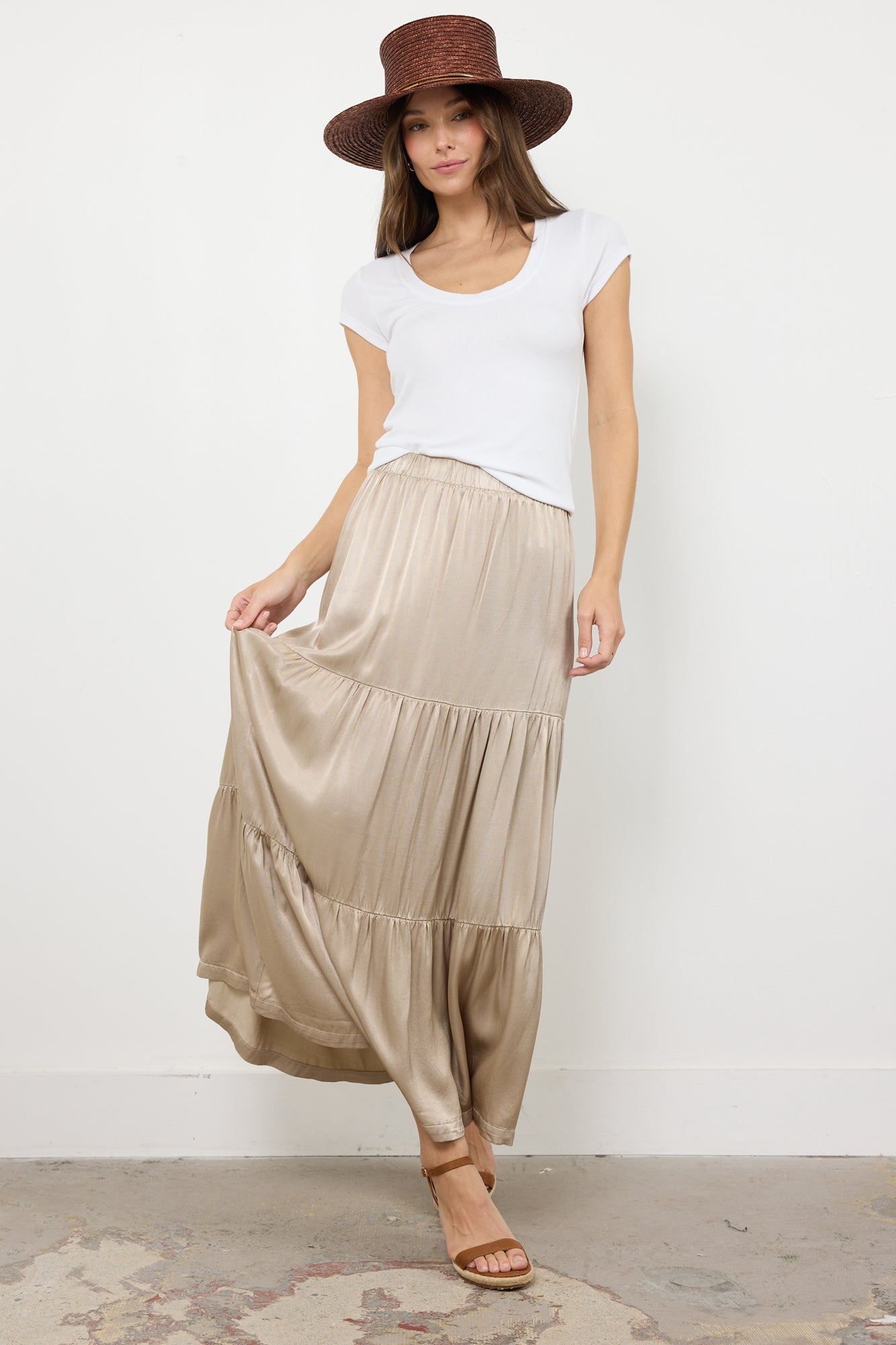 Silky Satin Layered Midi Skirt