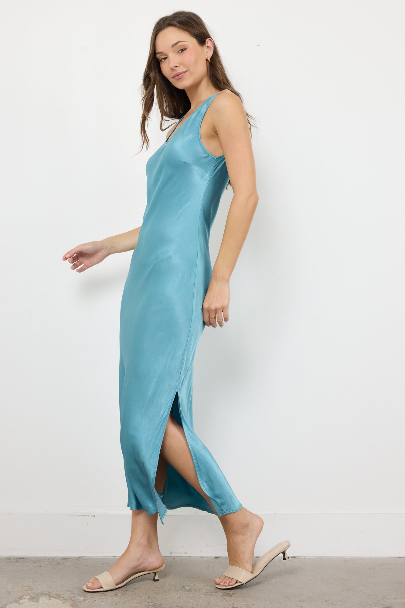 Silky Satin Sleeveless Maxi Side Slit Dress