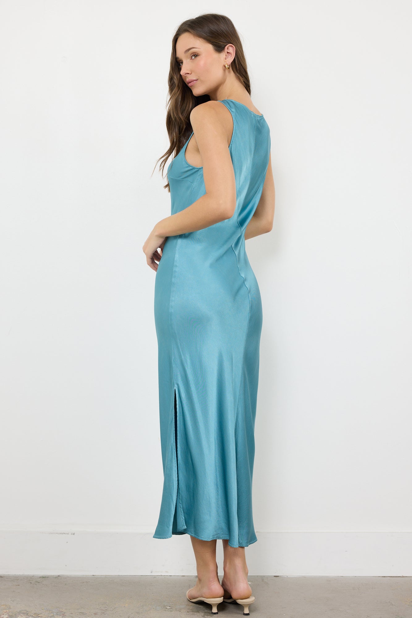Silky Satin Sleeveless Maxi Side Slit Dress