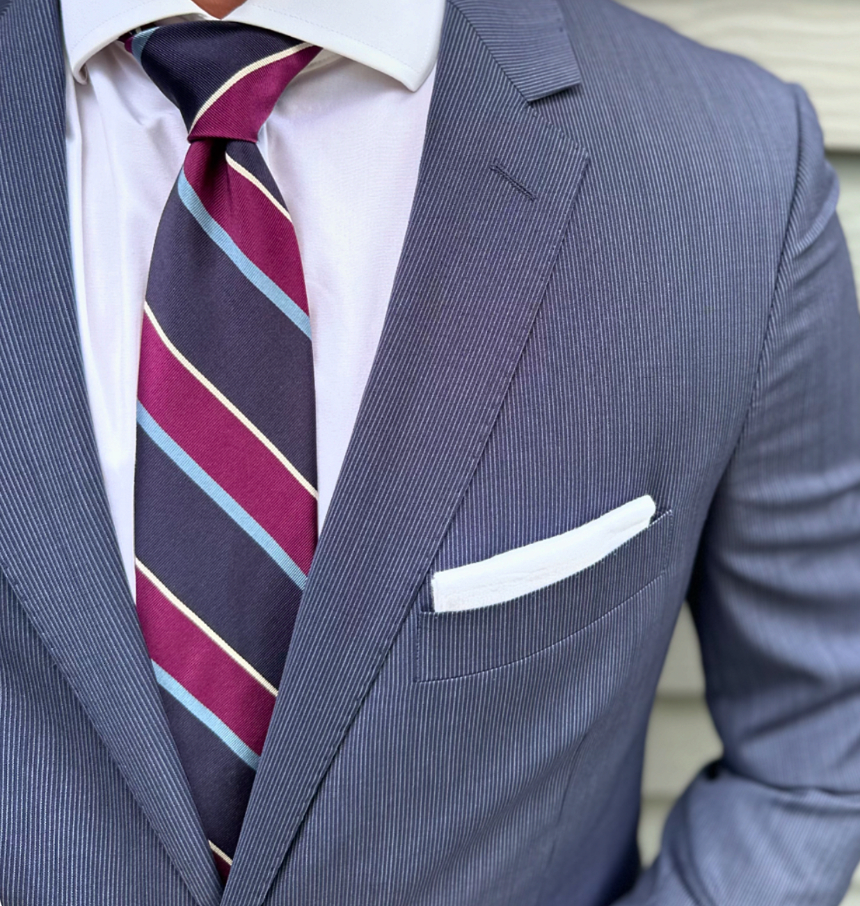 Handmade Roanoke Classic Navy Mogador Stripe Tie