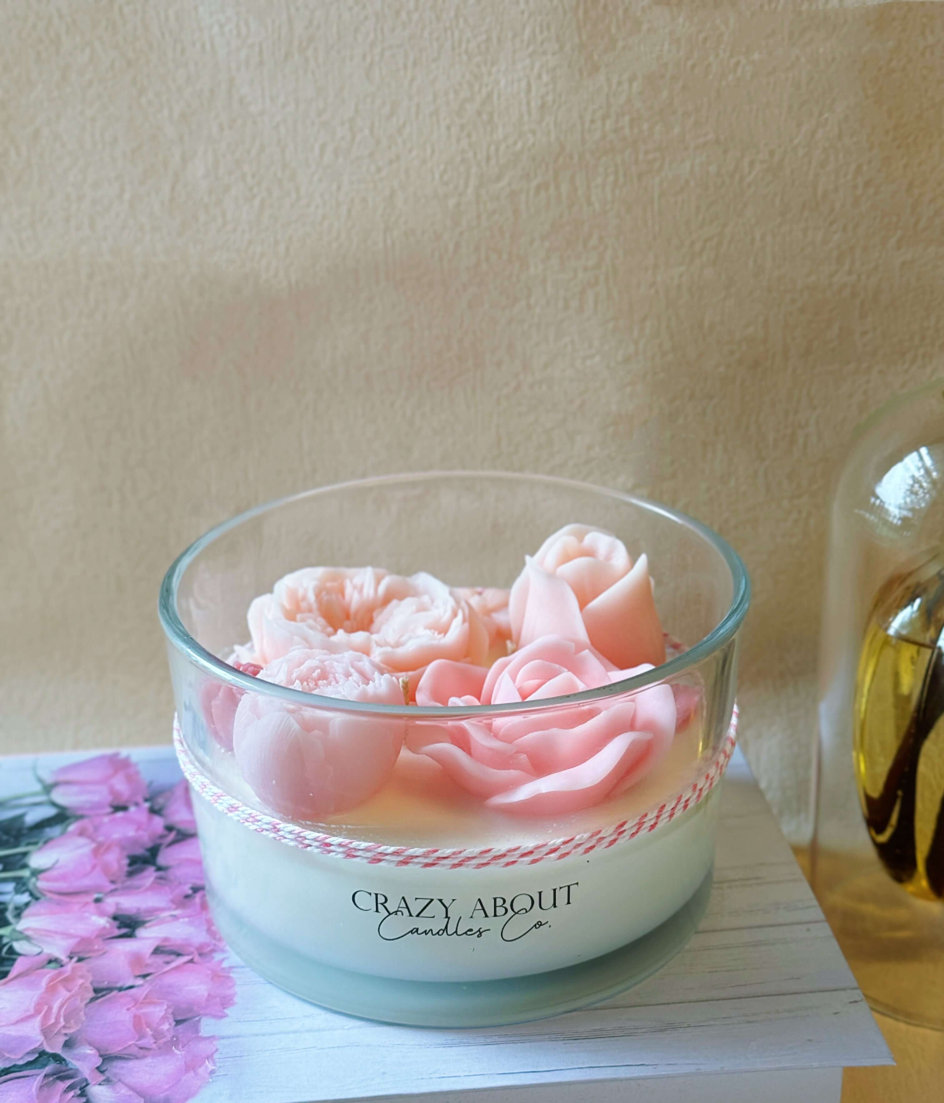 Floral Rose Sculptural Soy Wax Candle - 16 Oz