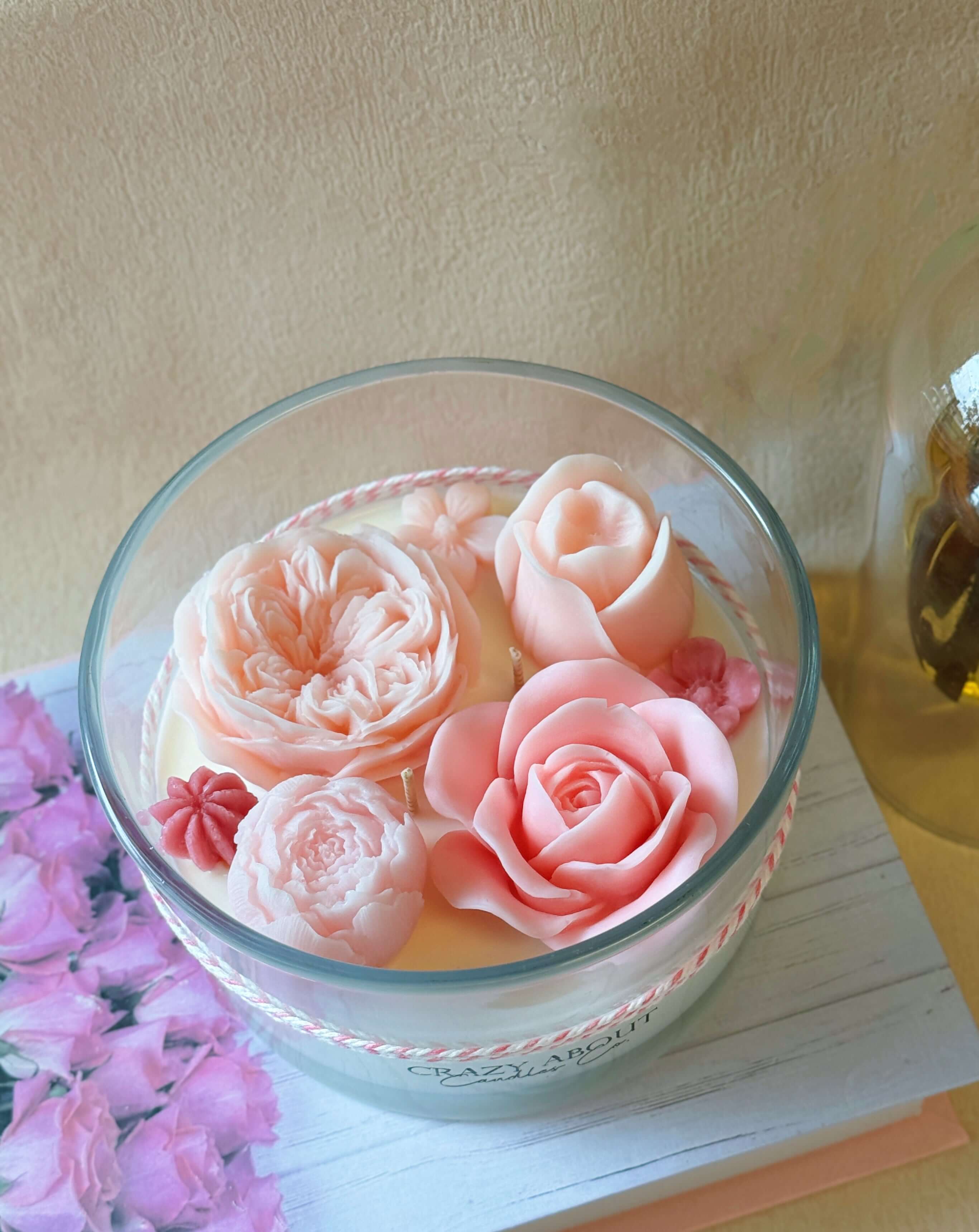 Floral Rose Sculptural Soy Wax Candle - 16 Oz