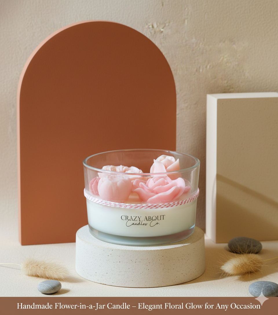 Floral Rose Sculptural Soy Wax Candle - 16 Oz