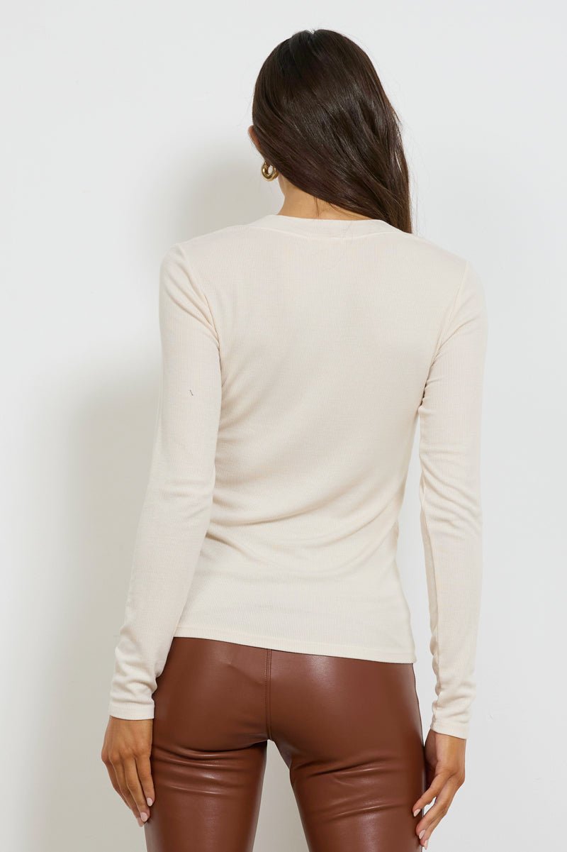 Surina Deep V Neck Long Sleeve Ribbed Tee